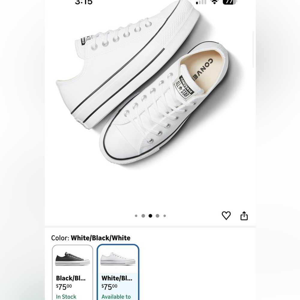 Converse White platform Leather Sneakers W 7.5